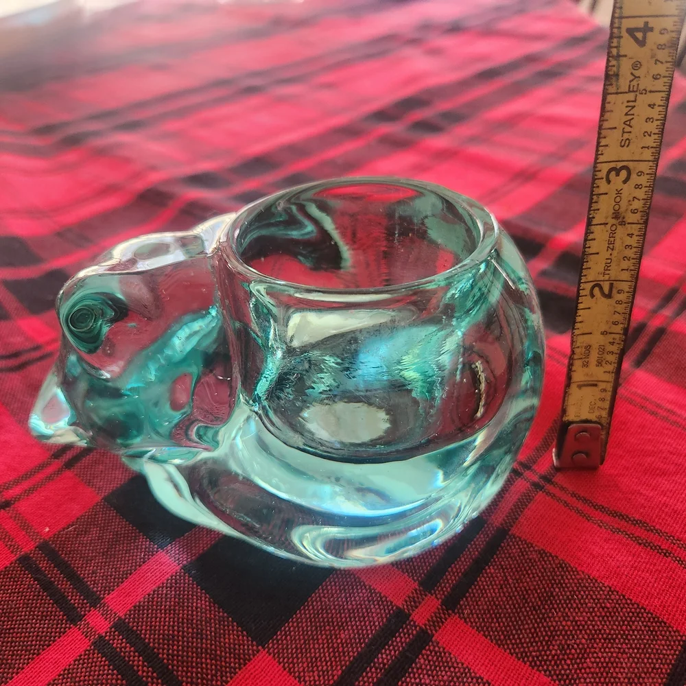 Indiana Glass Aqua/Teal Candle Lane Critters Sleeping Cat Candle Holder #3896